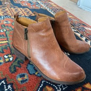 Lucky Brand 'Burklee' Double Zip Ankle Boots in Brown Leather Size 8